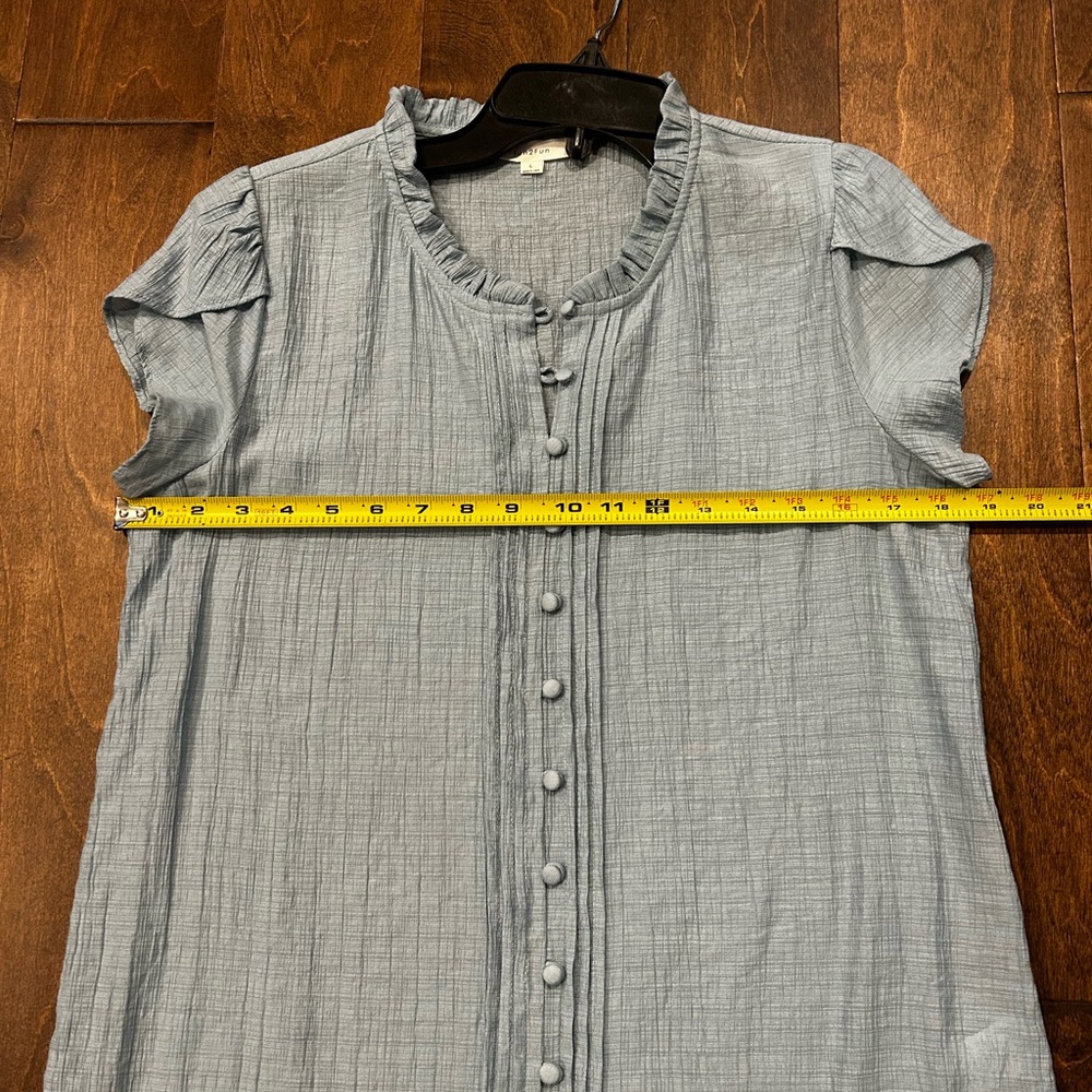 FUN2FUN Women's Blue Ruffled Button-Down Top - Picture 5 of 9